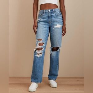 American Eagle Women's Super High-Rise Baggy Straight Distressed Denim Jeans 2